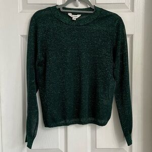 GRLFRND Sheer Crew Neck Sweater Size Small Metallic Green